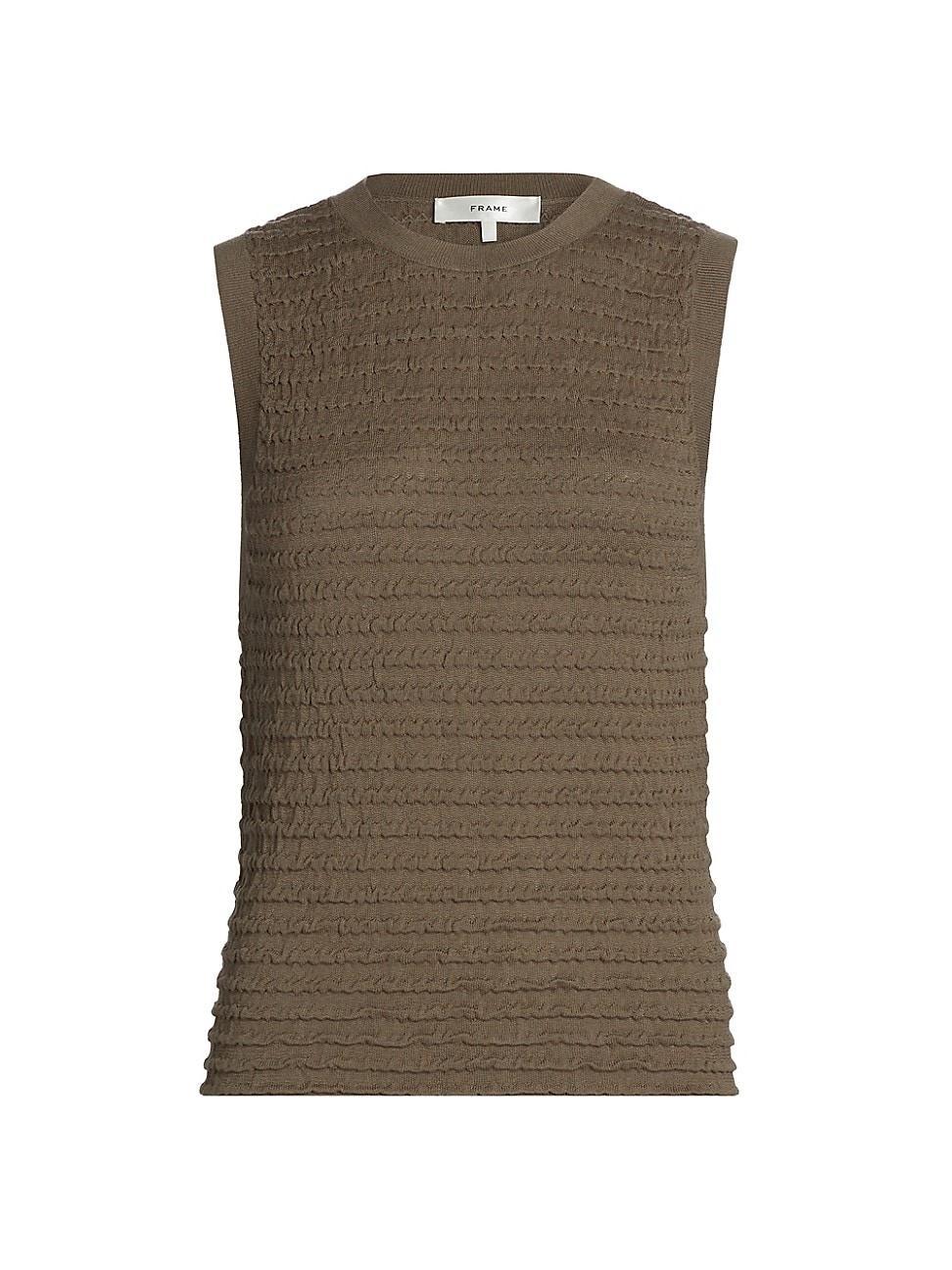 Womens Smocked Silk-Cotton Crewneck Tank Product Image