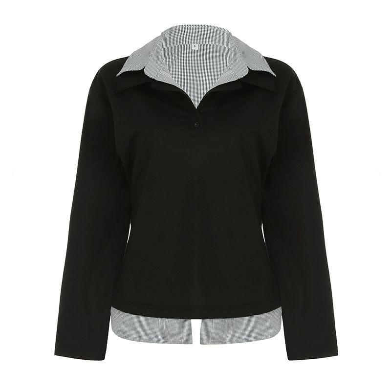 Mock Two-Piece Plain Pullover Product Image