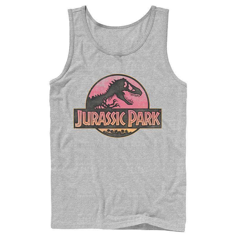 Mens Jurassic Park Logo Gradient Sunset Graphic Tank Top Athletic Grey Product Image