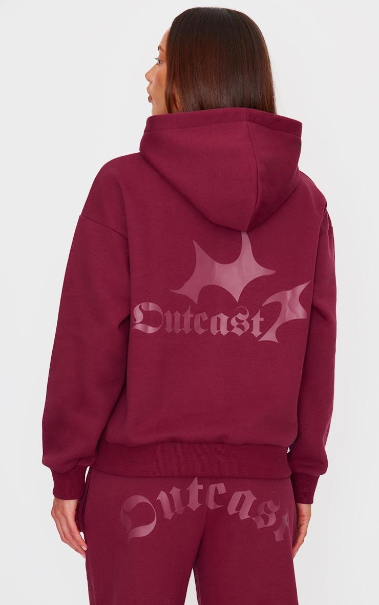 Burgundy Outcast Print Oversized Hoodie Product Image