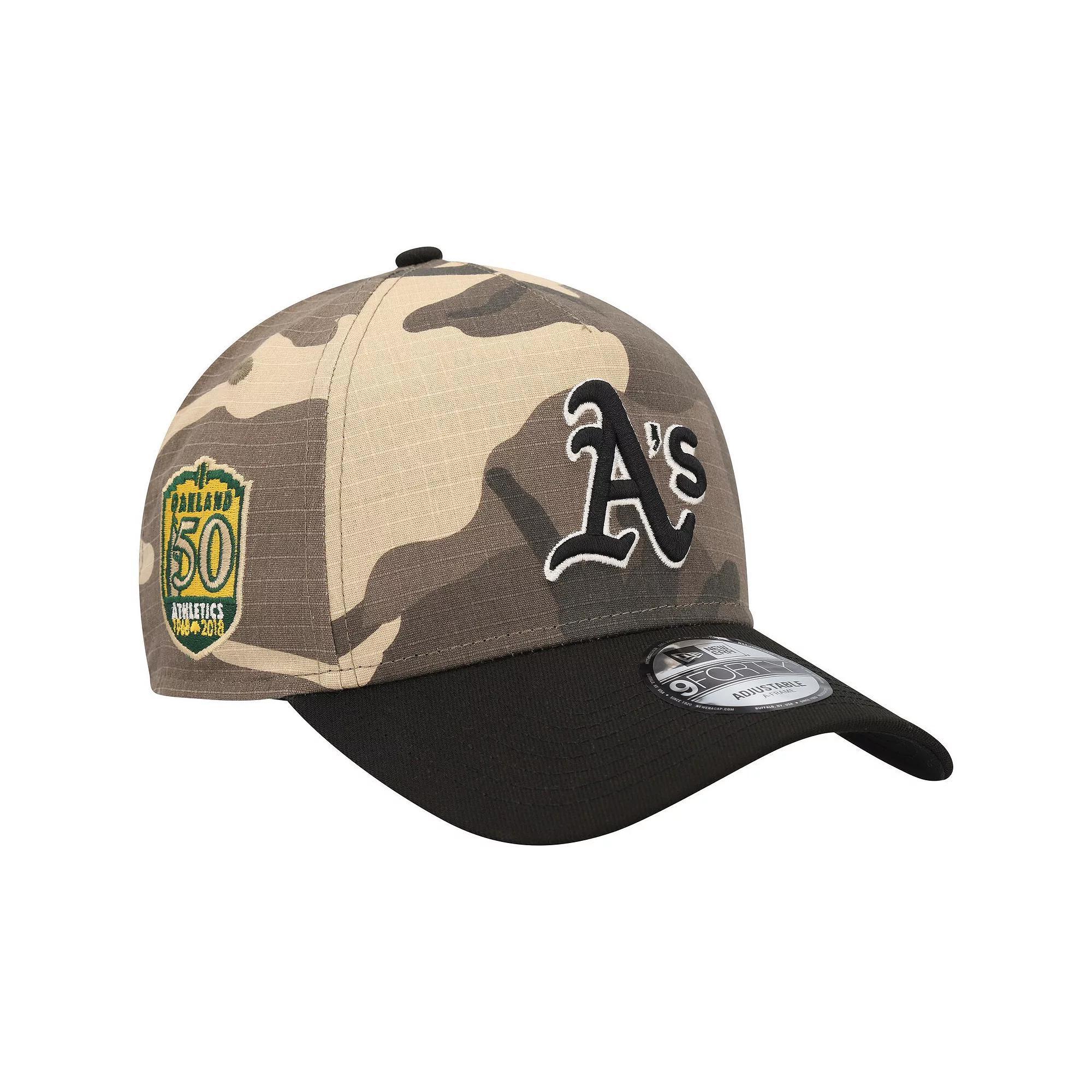 Men's New Era Oakland Athletics Camo Crown A-Frame 9FORTY Adjustable Hat, Green Product Image