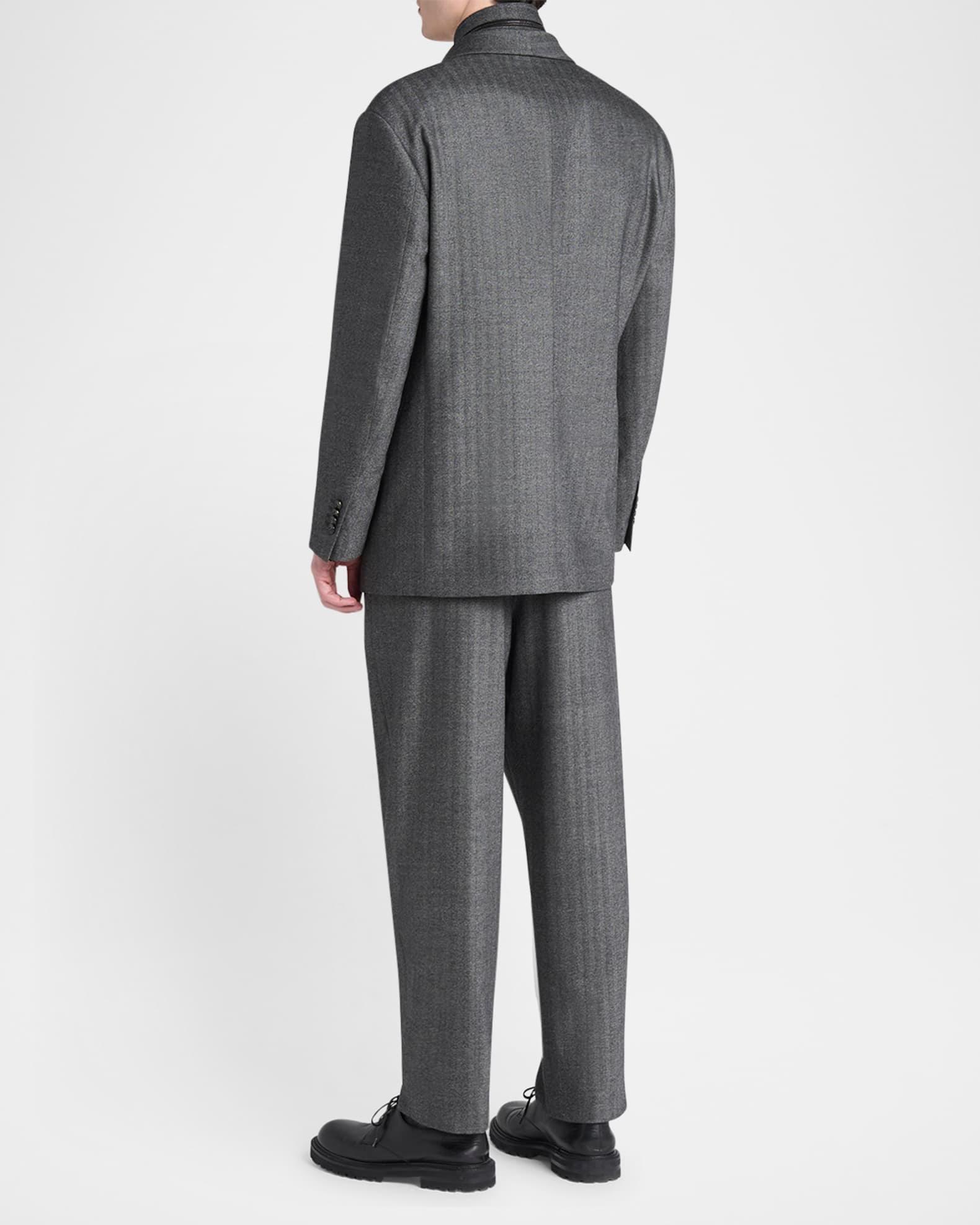 Men's Chevron Pattern Wool Cashmere Blend Shawl Lapel Double Breasted Suit Product Image