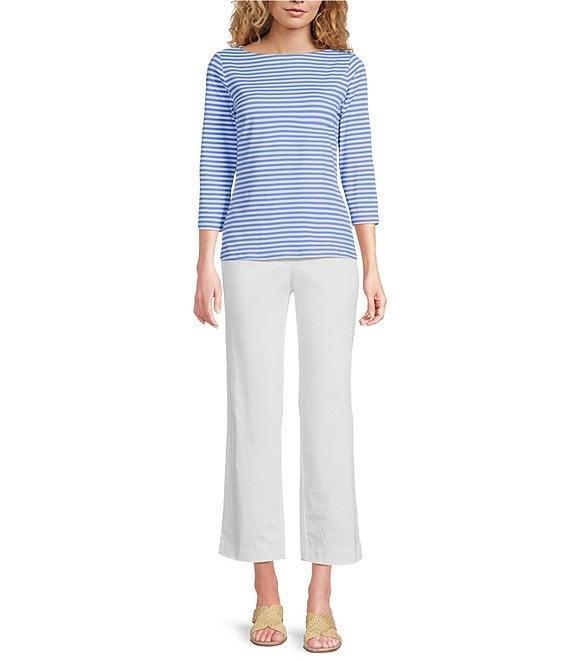 J.McLaughlin Wavesong Striped Print 3/4 Sleeve Button Shoulder Tee Shirt Product Image