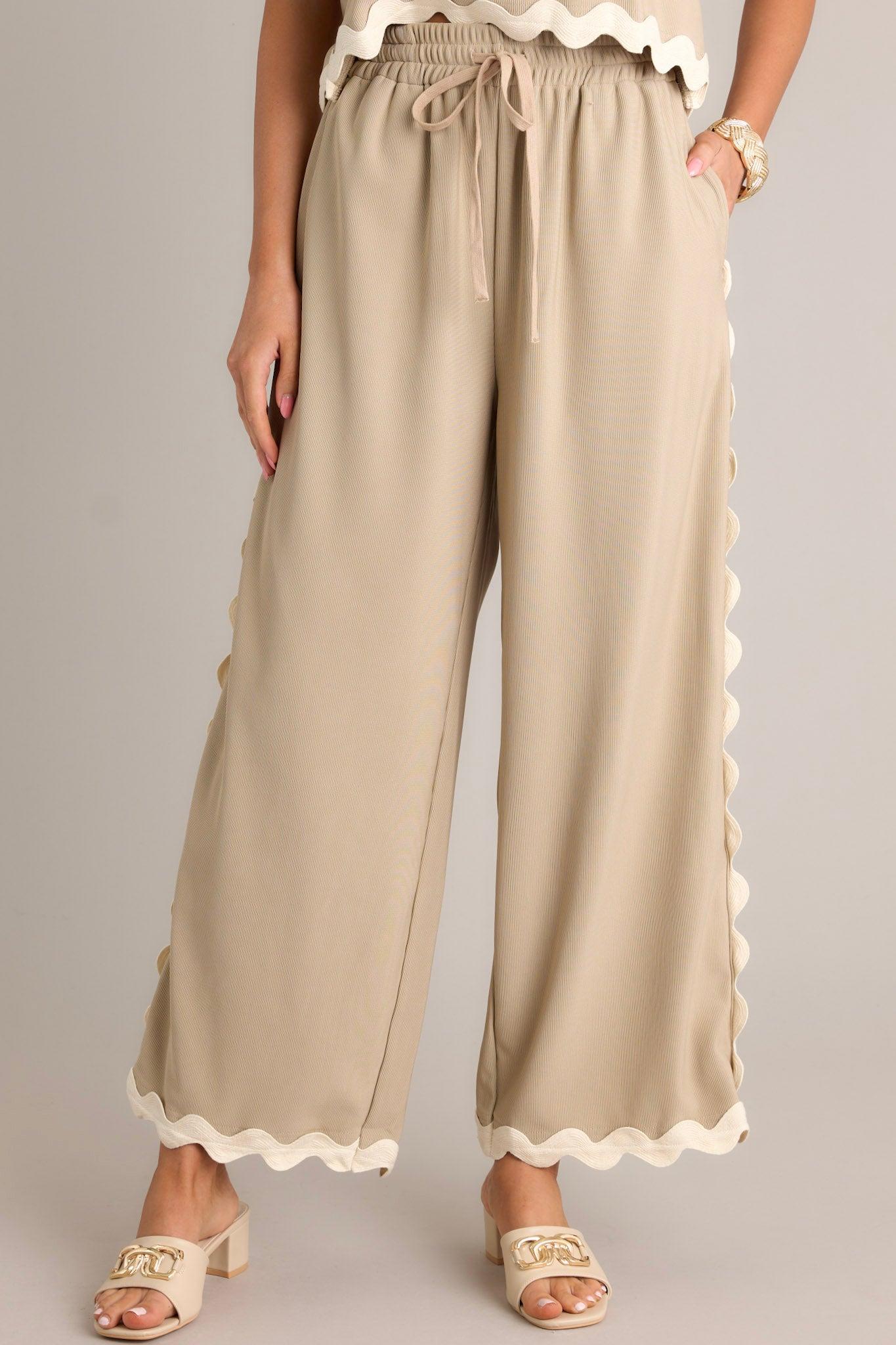 Breezy Charm Taupe Ricrac Pants Product Image