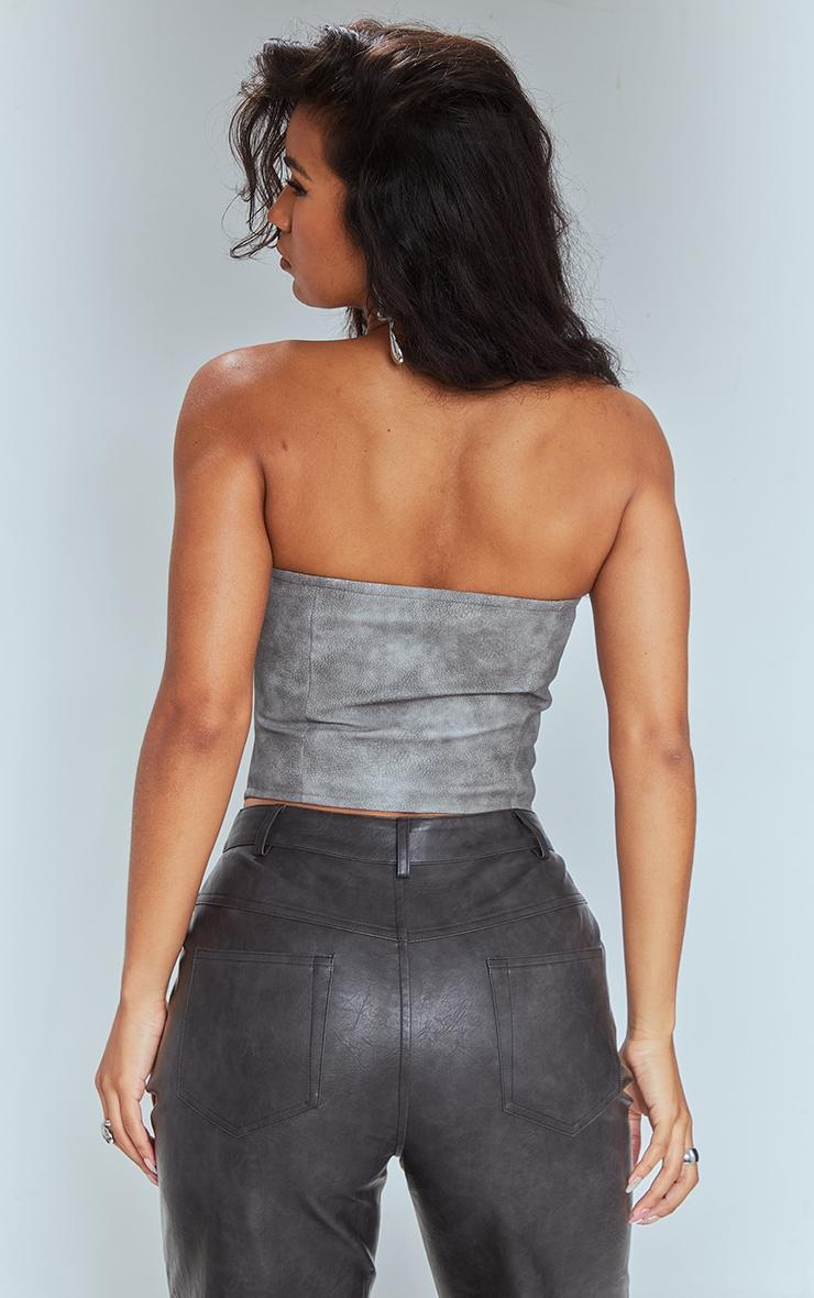 Charcoal Washed Faux Leather Hook And Eye Structured Corset Product Image