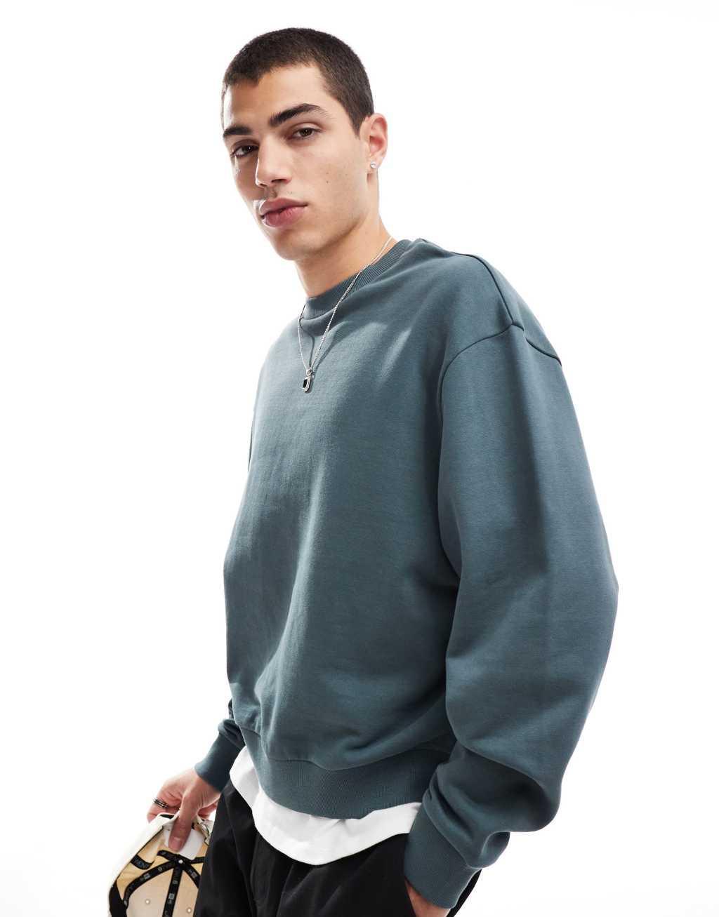 ASOS DESIGN boxy oversized sweatshirt with back celestial print in washed navy Product Image