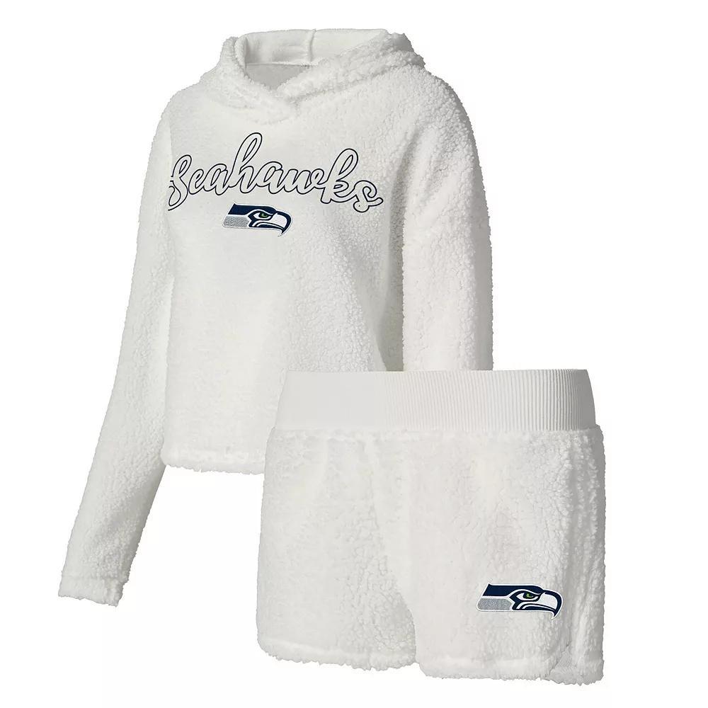 Women's Concepts Sport White Seattle Seahawks Fluffy Pullover Sweatshirt & Shorts Sleep Set,  Product Image