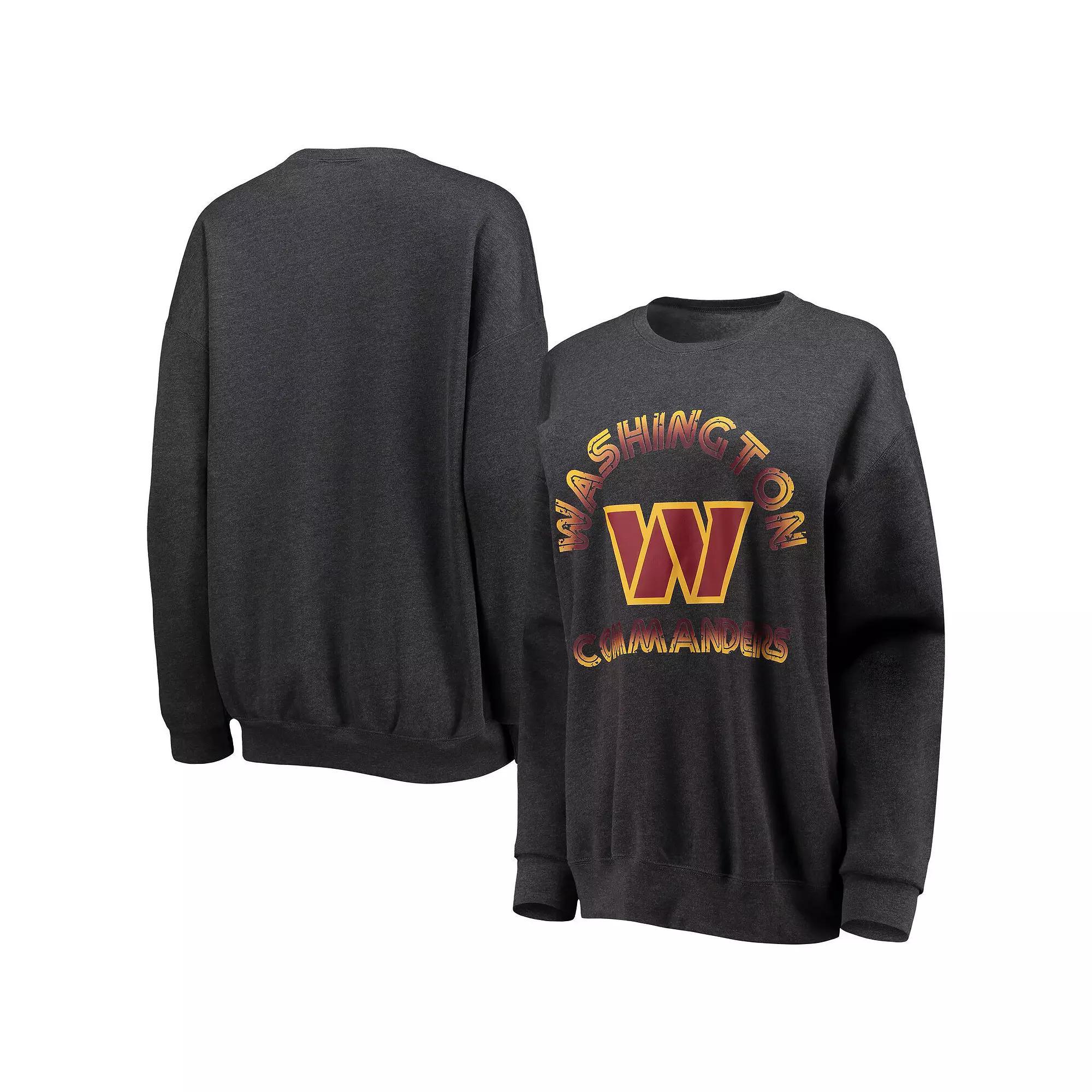 Women's WEAR by Erin Andrews Heathered Charcoal Washington Commanders Oversized Fleece Pullover Sweatshirt, Size: Small, Wft Charco Product Image