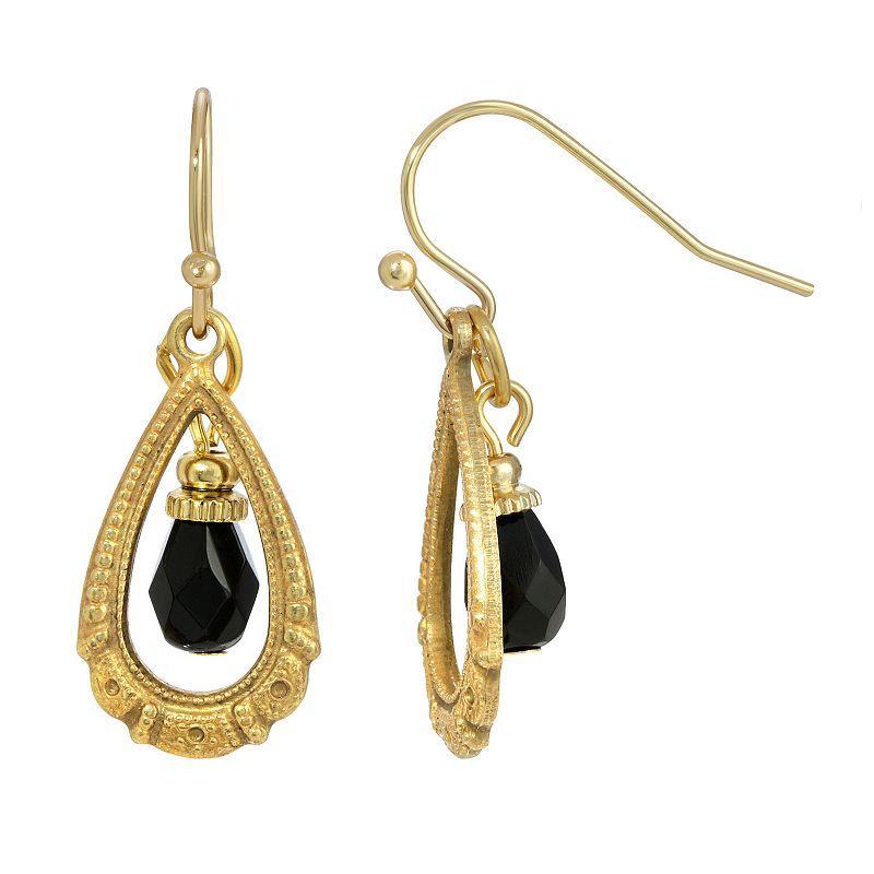 1928 Gold Tone Blue Bead Teardrop Earrings, Womens Product Image