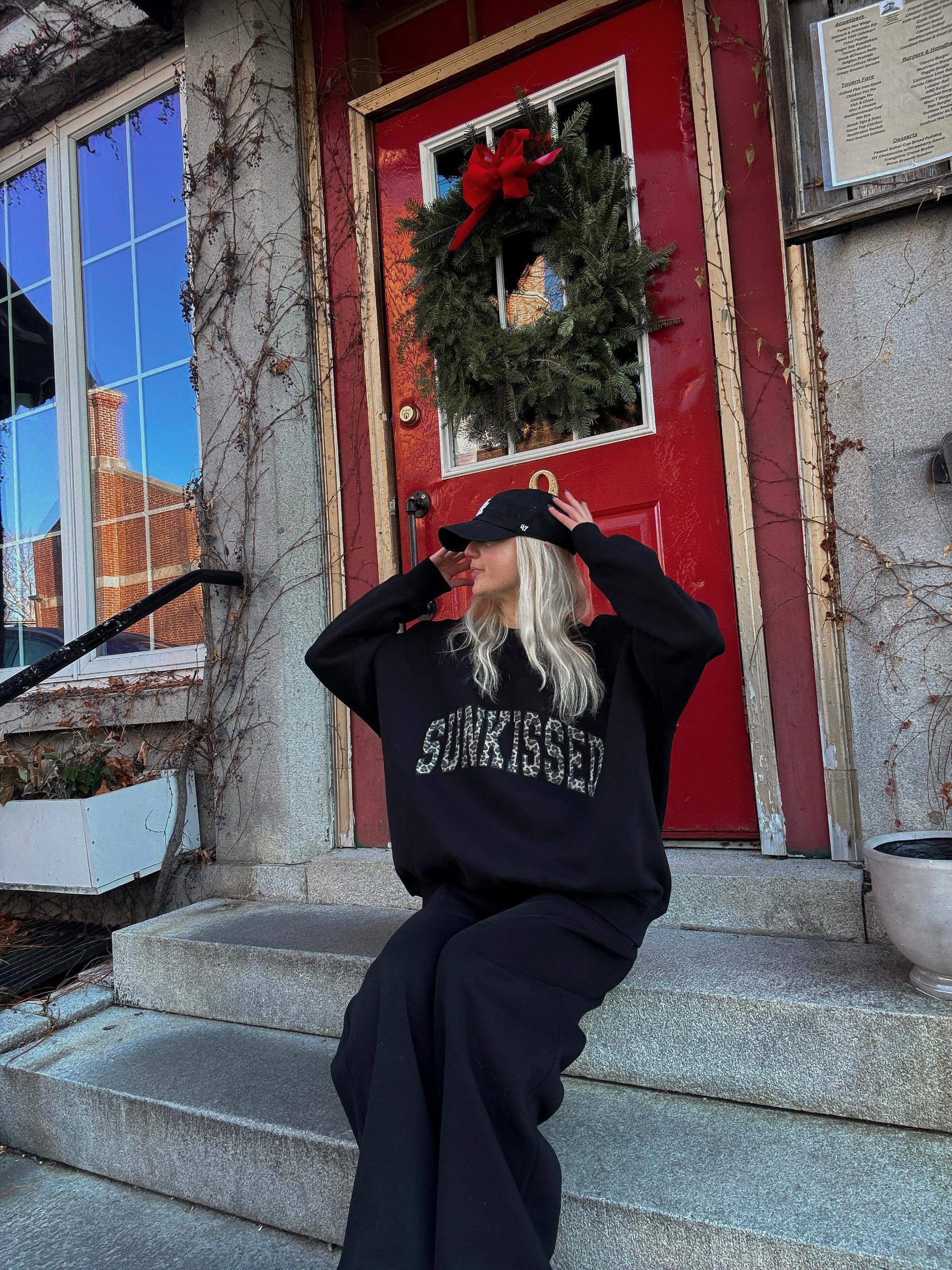 Black Basic Blank Flare Sweatpants Product Image