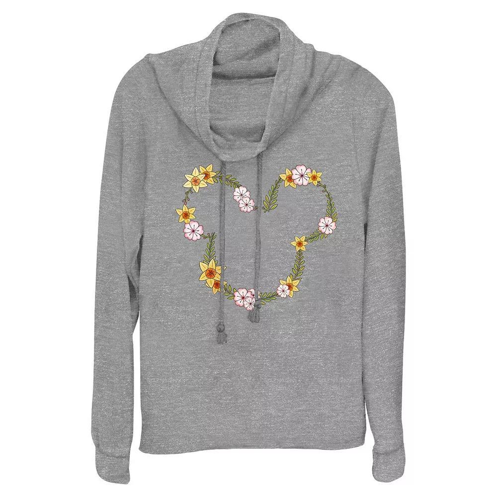 Disney's Mickey Mouse Floral Wreath Women's Cowlneck Graphic Lightweight Long Sleeve, Size: Small, Gray Grey Product Image