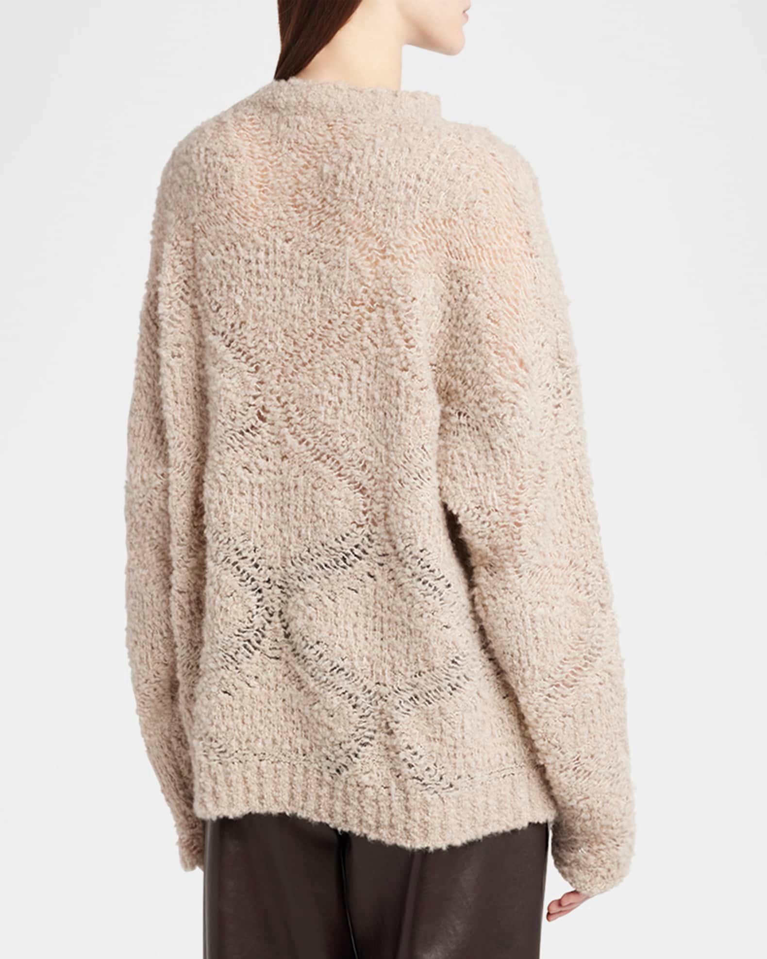 V-Neck Wool Cashmere Open-Knit Sweater Product Image