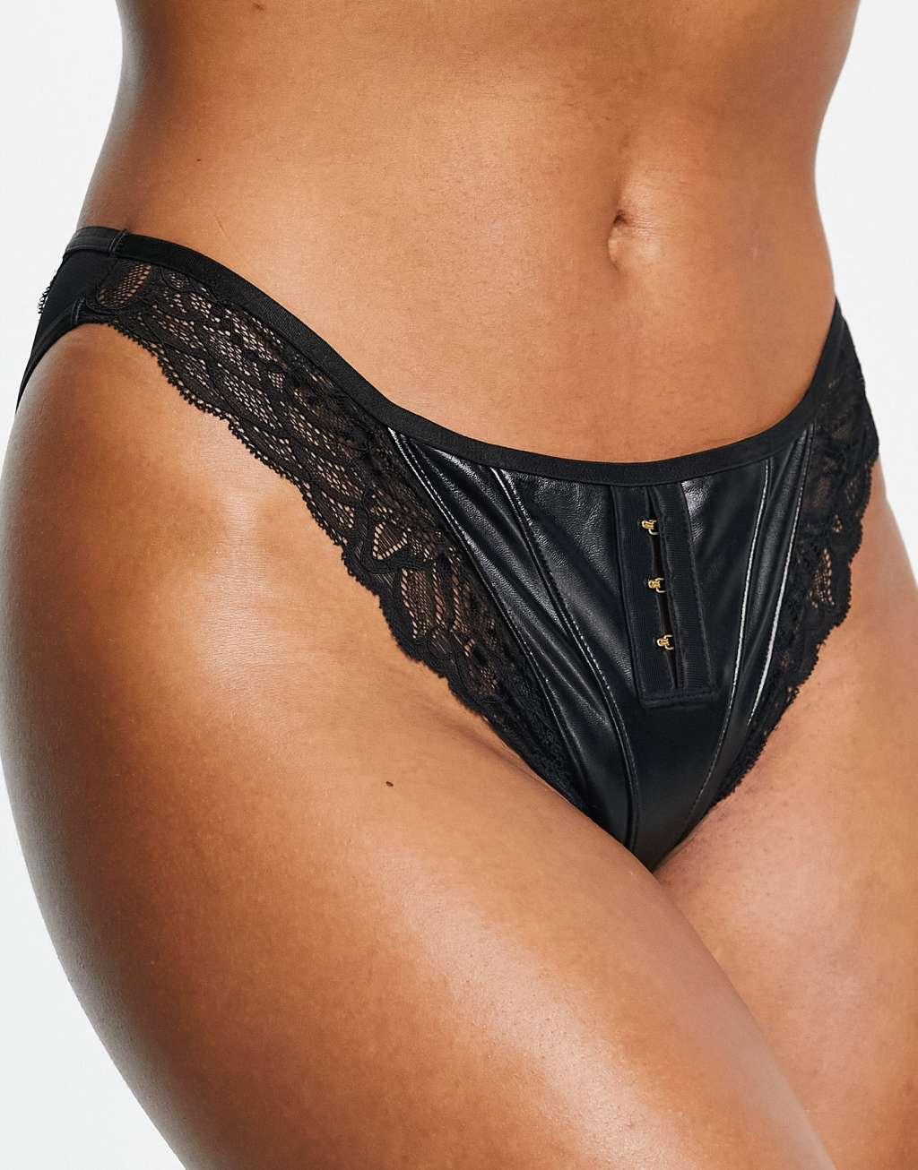 Figleaves Erin PU and lace detail brazilian brief Product Image