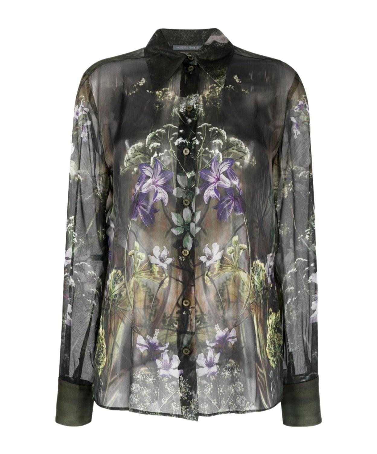 ALBERTA FERRETTI Floral-print Silk Shirt In Black Product Image