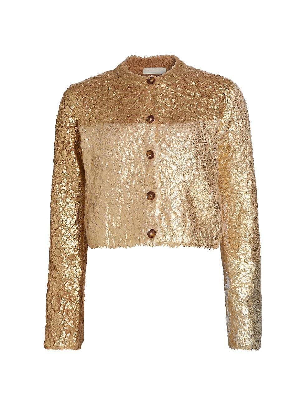 Womens Keira Metallic Wool-Blend Knit Cardigan Product Image