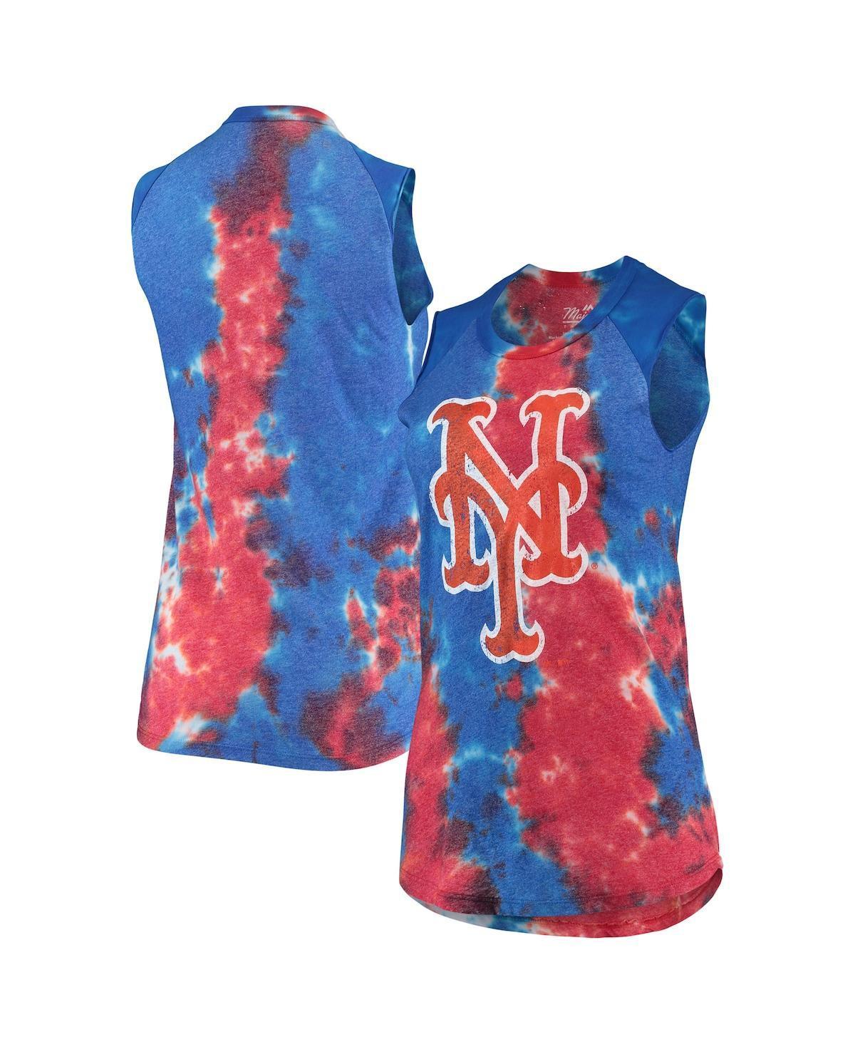 Womens Majestic Threads Red/Blue New York Mets Tie-Dye Tri-Blend Muscle Tank Top Product Image