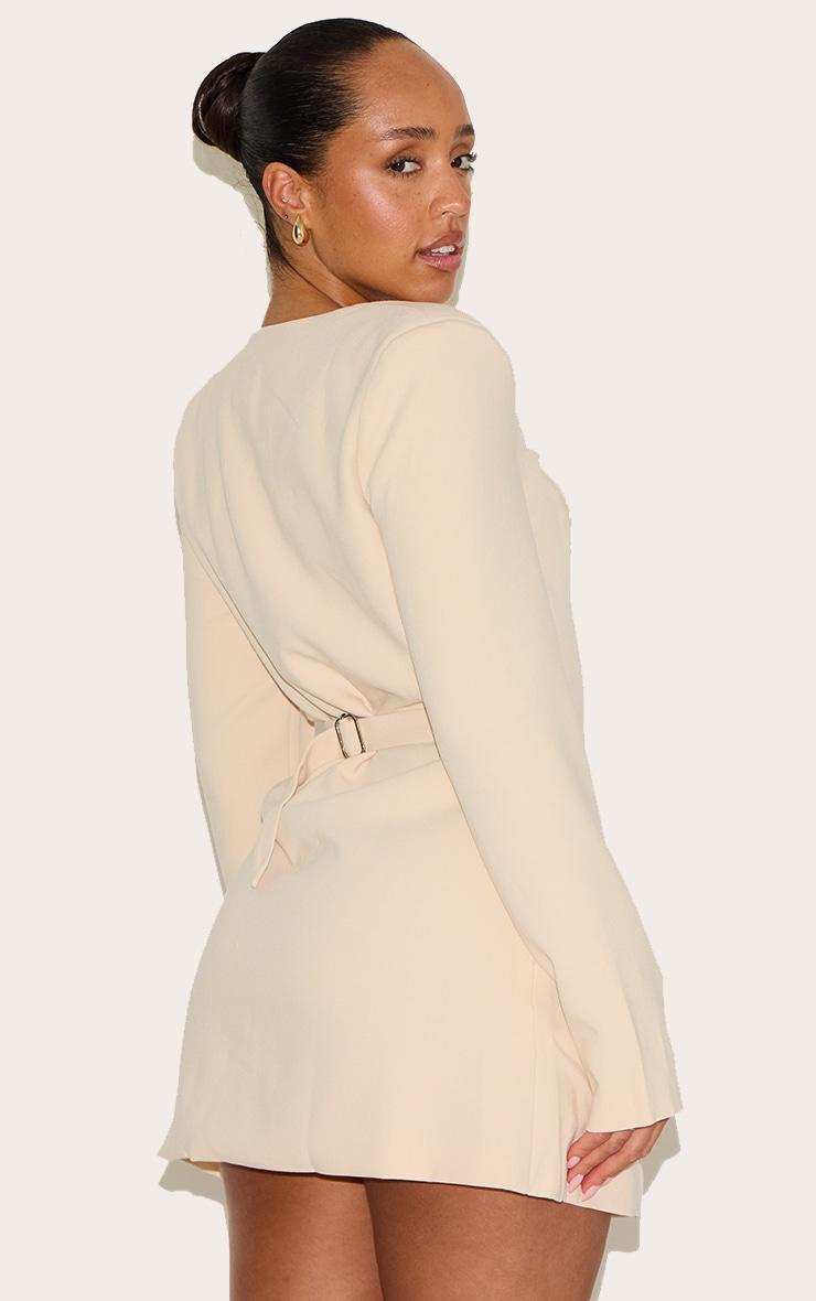  Shape Cream Tailored Square Neck Hammered Button Mini Dress Product Image