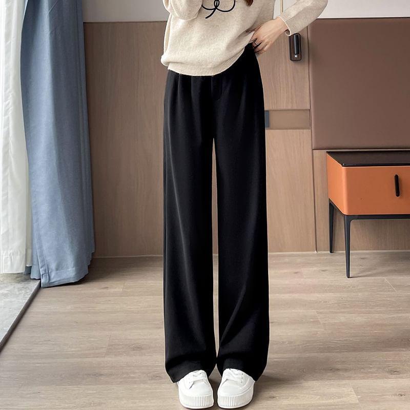 High Waist Plain Wide Leg Sweatpants (Various Designs) Product Image