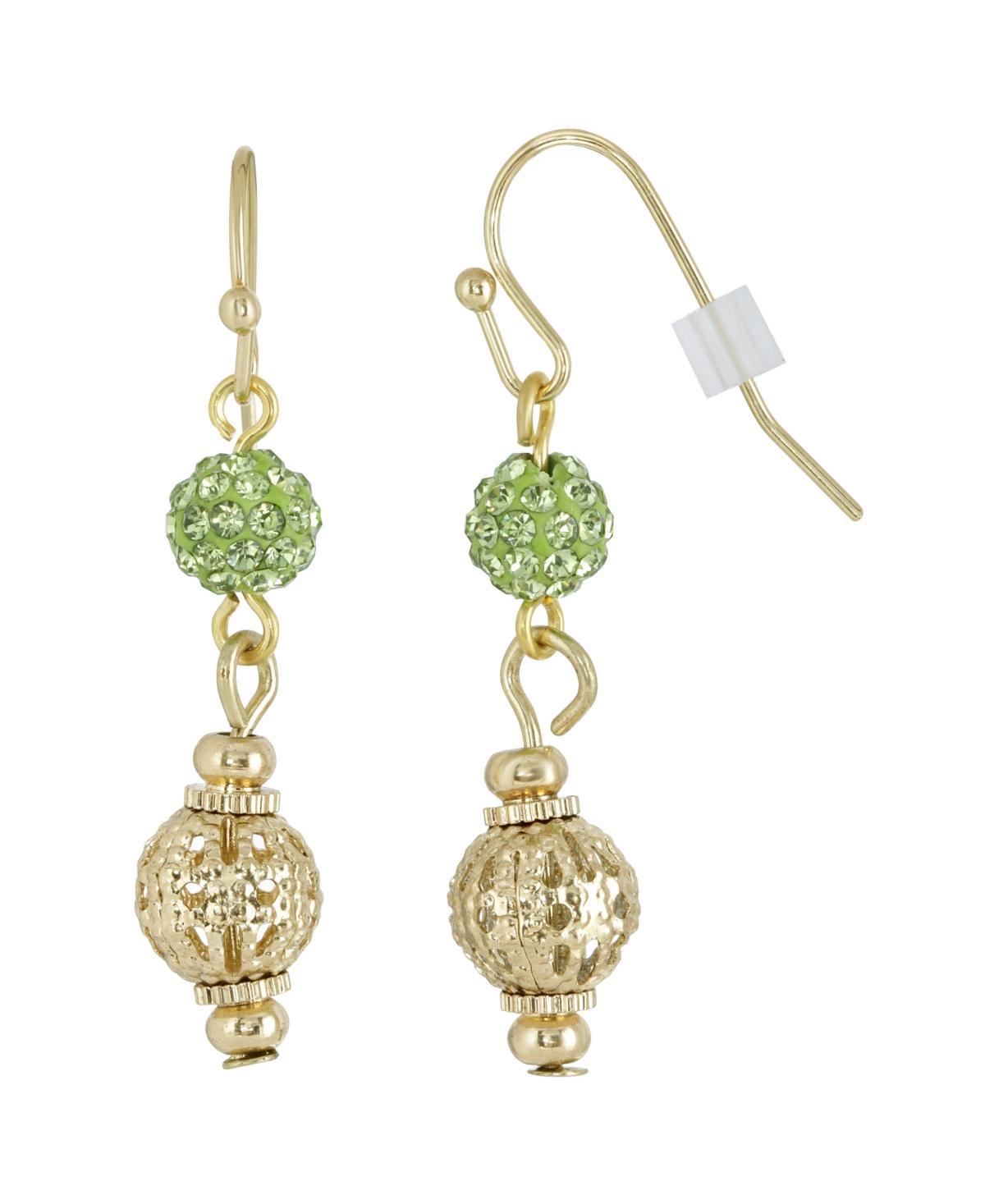 1928 Pink Fireball and Filigree Drop Earrings, Womens, Gold Tone Green Product Image