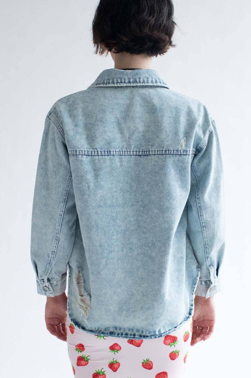 Acid Washed Destroyed Denim Shacket Product Image