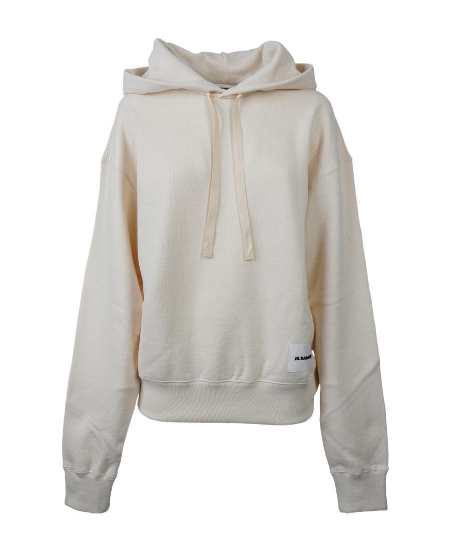 JIL SANDER Logo-patch Drawstring Hoodie In White Product Image