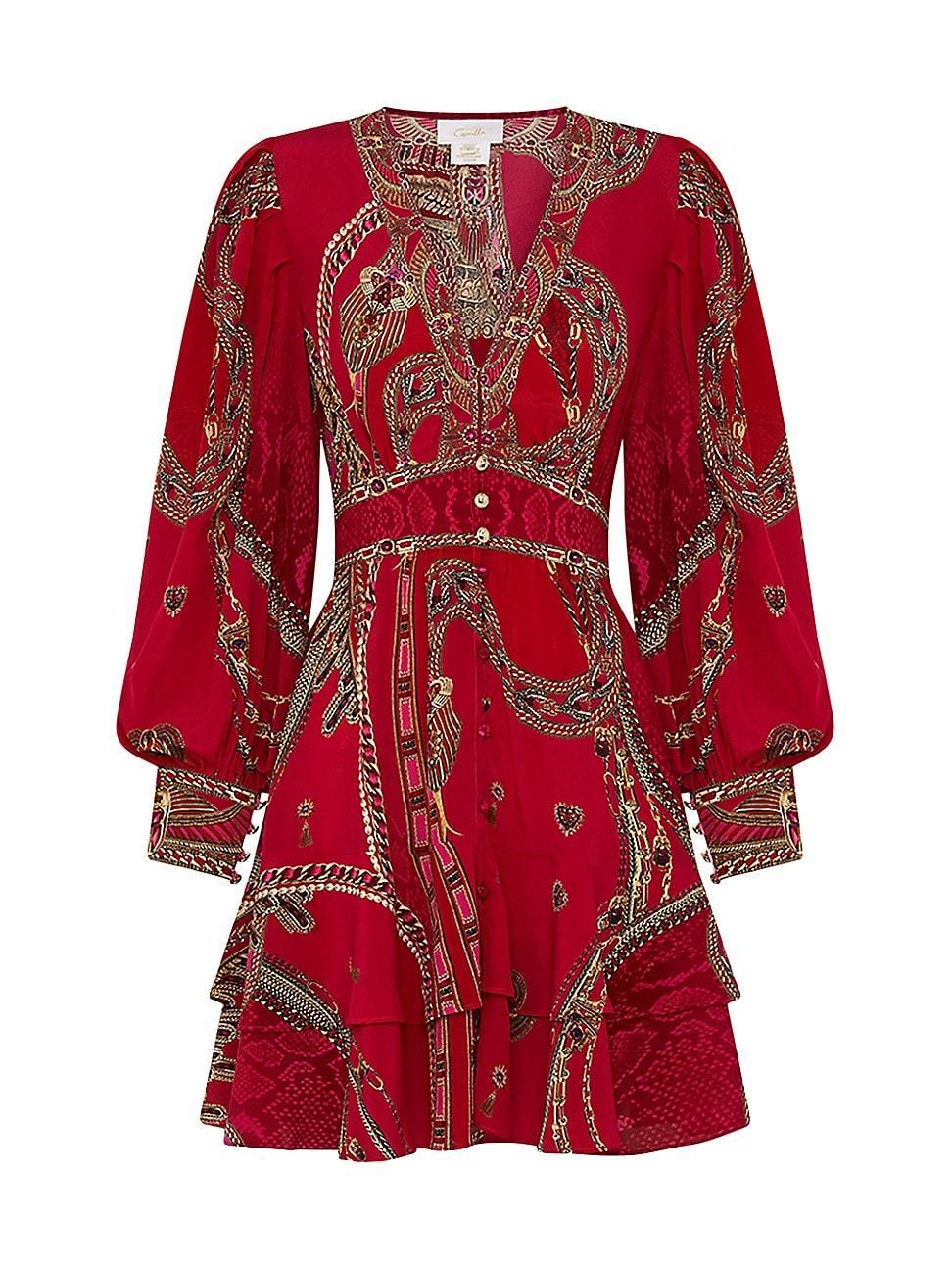 Womens Printed V-Neck Minidress Product Image