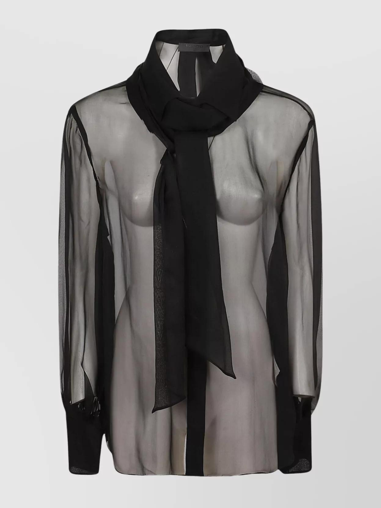 VALENTINO Chiffon Shirt Scarf Neck In Black Product Image