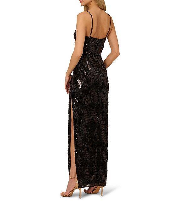 Adrianna by Adrianna Papell Sequin Fringe V-Neck Sleeveless Long Dress Product Image