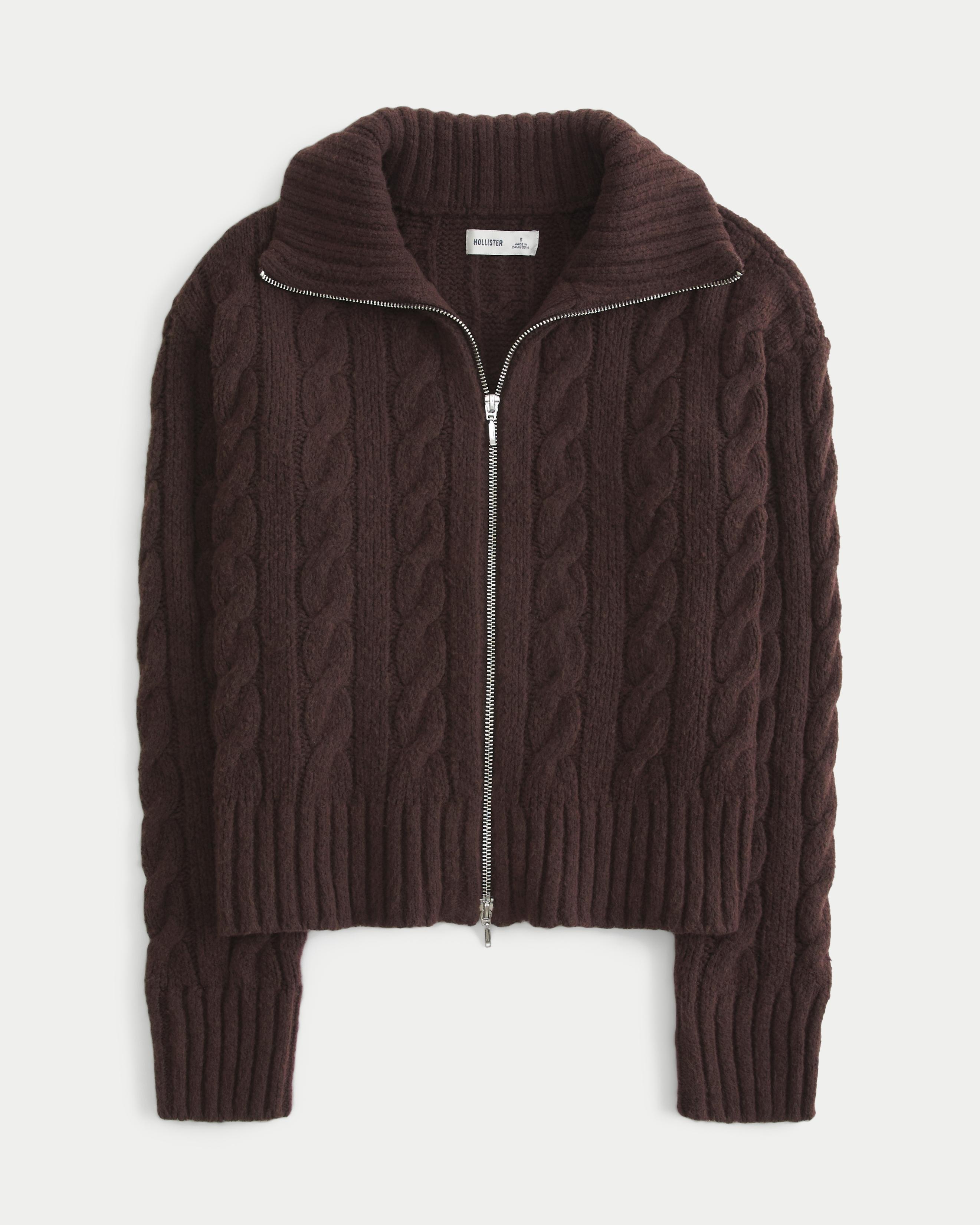 Hollister Comfy Cloud Zip-Up Cable-Knit Sweater Product Image