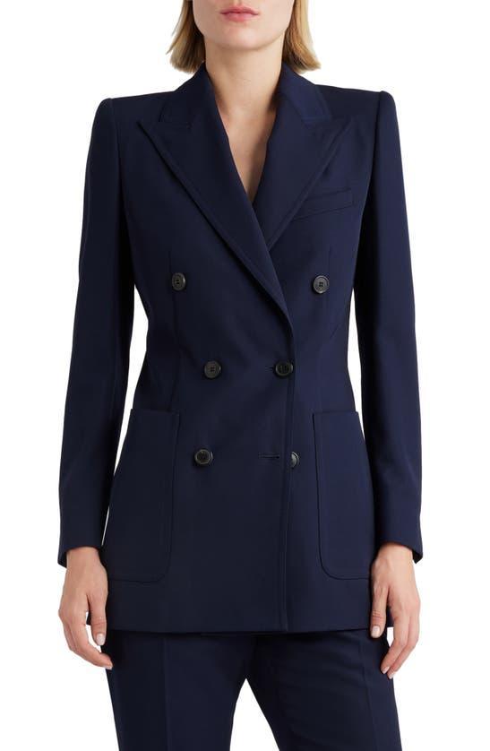 DRIES VAN NOTEN Double Breasted Gabardine Blazer In Blue Product Image