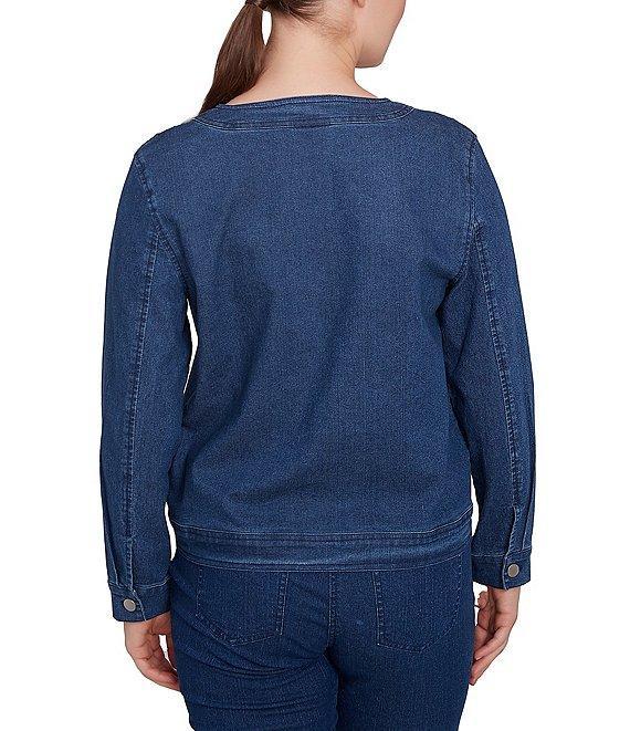 Ruby Rd. Embroidered Denim Round Neck Long Sleeve Button-Front Jacket Product Image