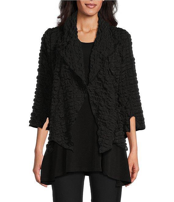 IC Collection Shawl Collar Open Front Asymmetric Hem 3/4 Sleeve Statement Jacket Product Image