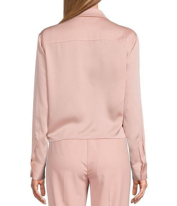 Preston & York Kinsley Tie Front Hem Button Front Collared Long Sleeve Shirt Product Image