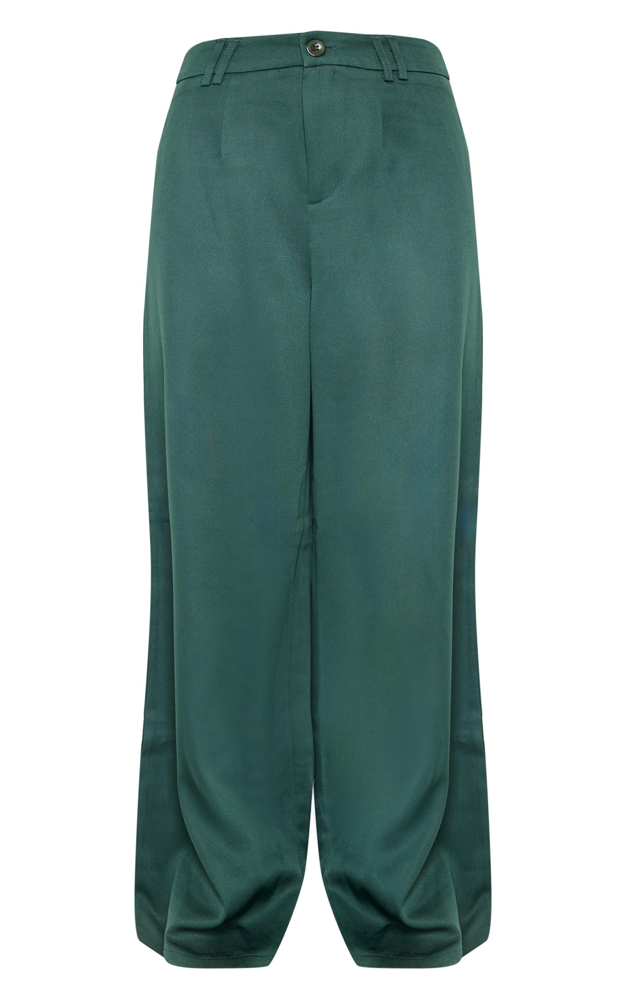 Dark Green Woven Double Belt Loop Suit Pants Product Image