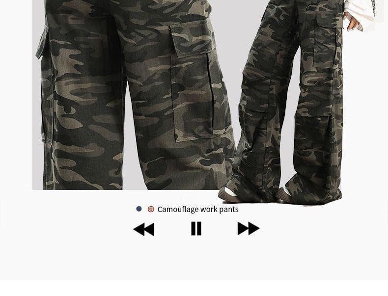 Mid Rise Camouflage Wide Leg Cargo Jeans (Various Designs) Product Image