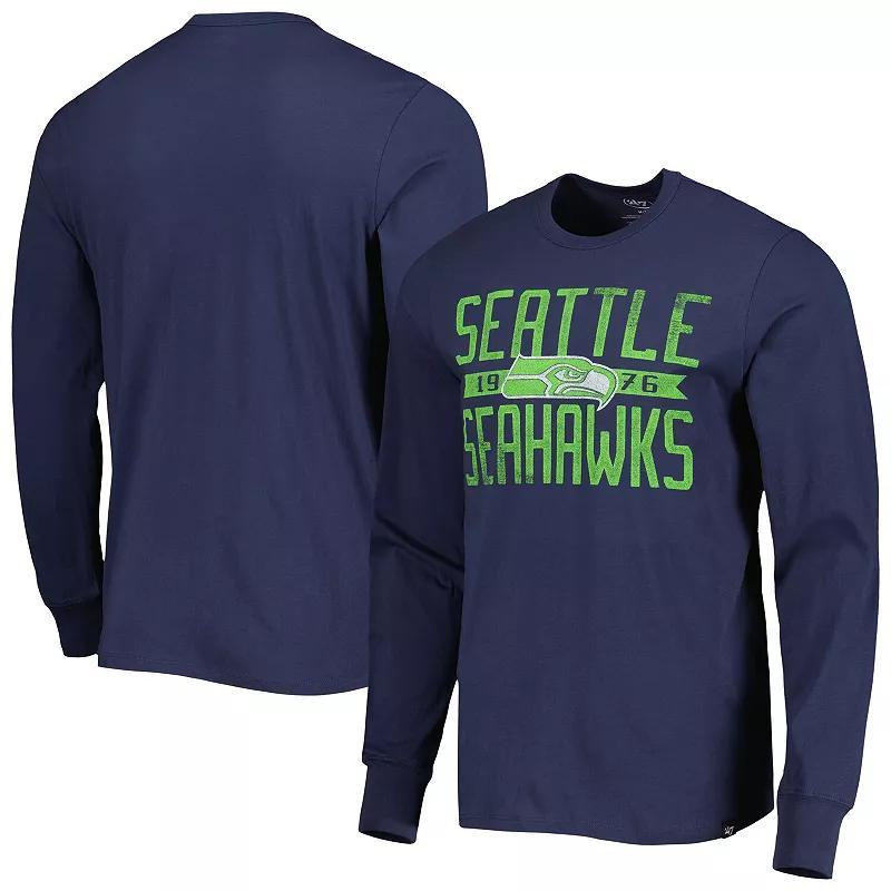 Men's '47 College Navy Seattle Seahawks Brand Wide Out Franklin Long Sleeve T-Shirt, Size: 3XL, Blue Product Image