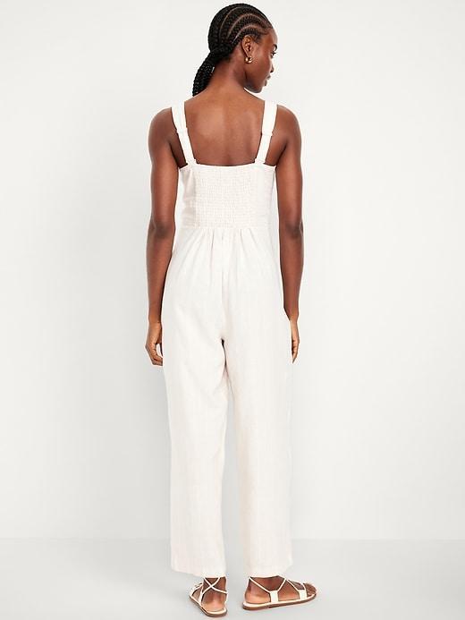 Button-Front Linen-Blend Cami Jumpsuit Product Image