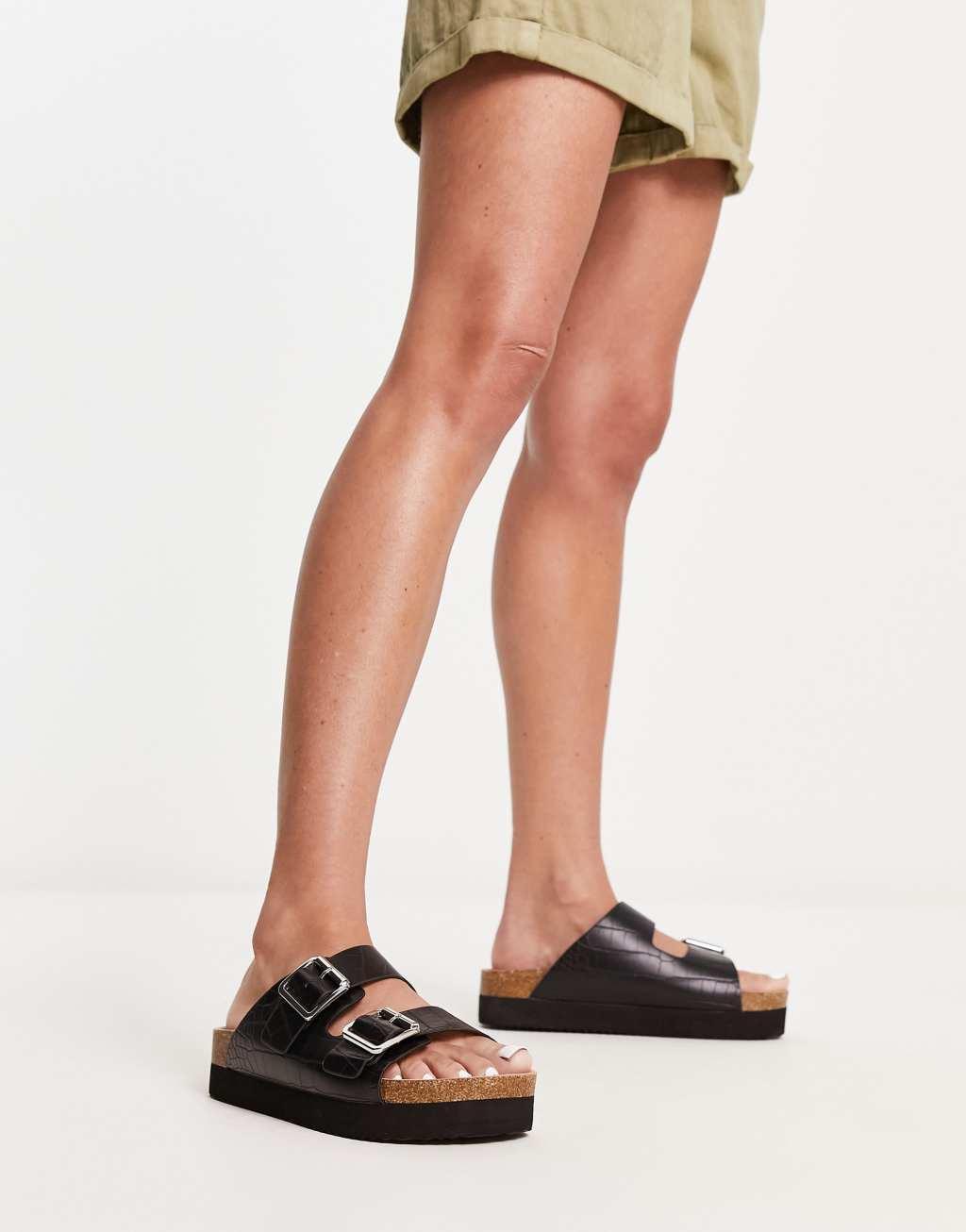 Monki double strap flat croc sandals Product Image