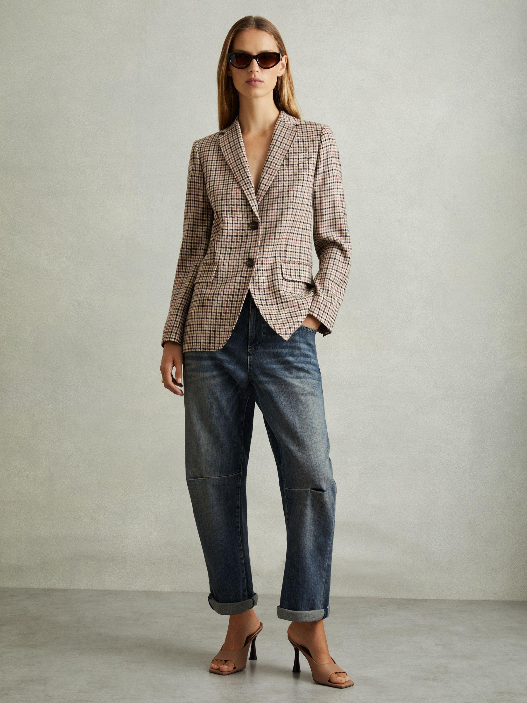 Wool Blend Checked Single Breasted Blazer in Natural Check Product Image