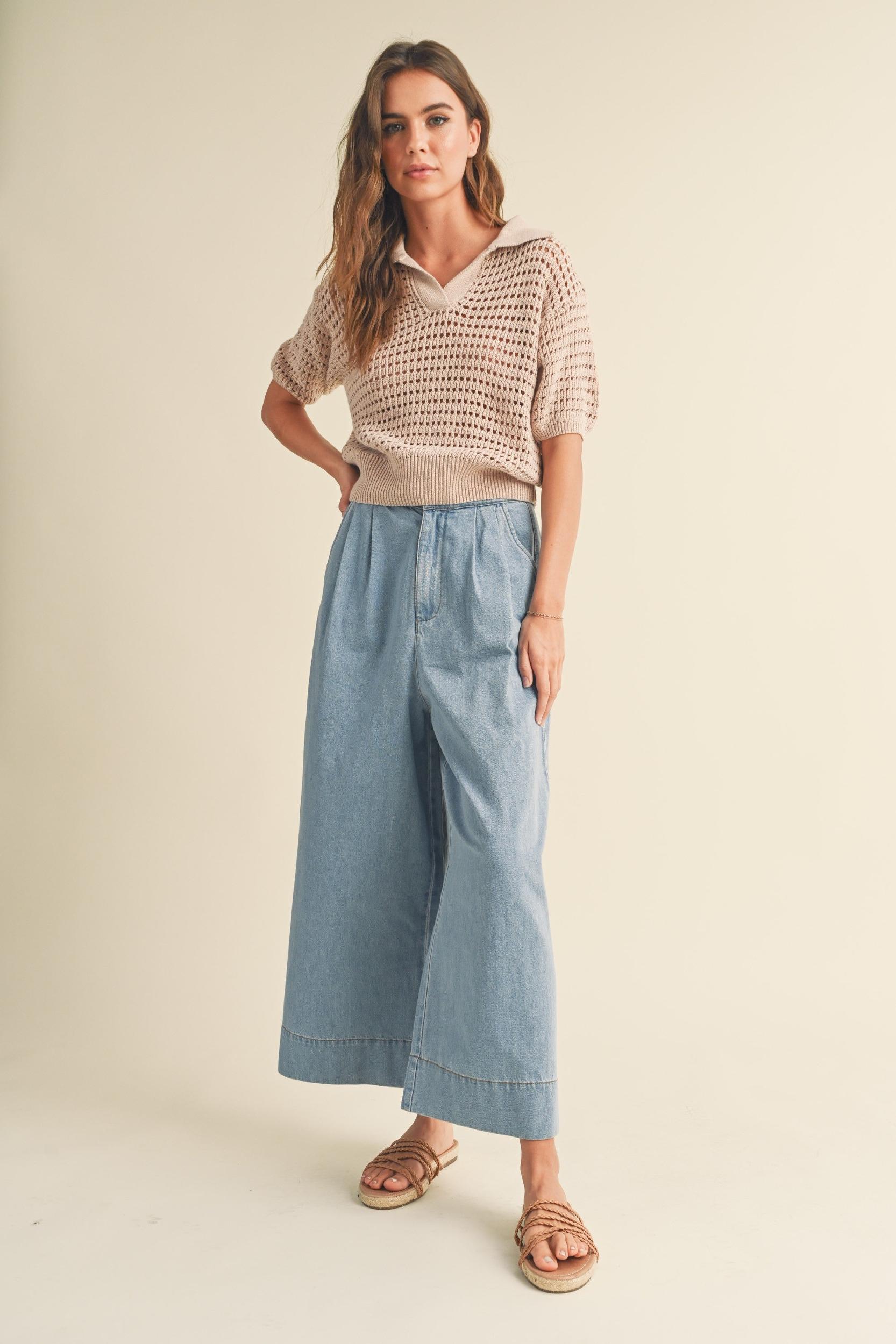 Crochet Knitted Collared Top Product Image