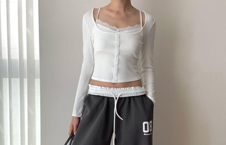 Drawstring Waist Number Print Contrast Trim Wide Leg Sweatpants Product Image