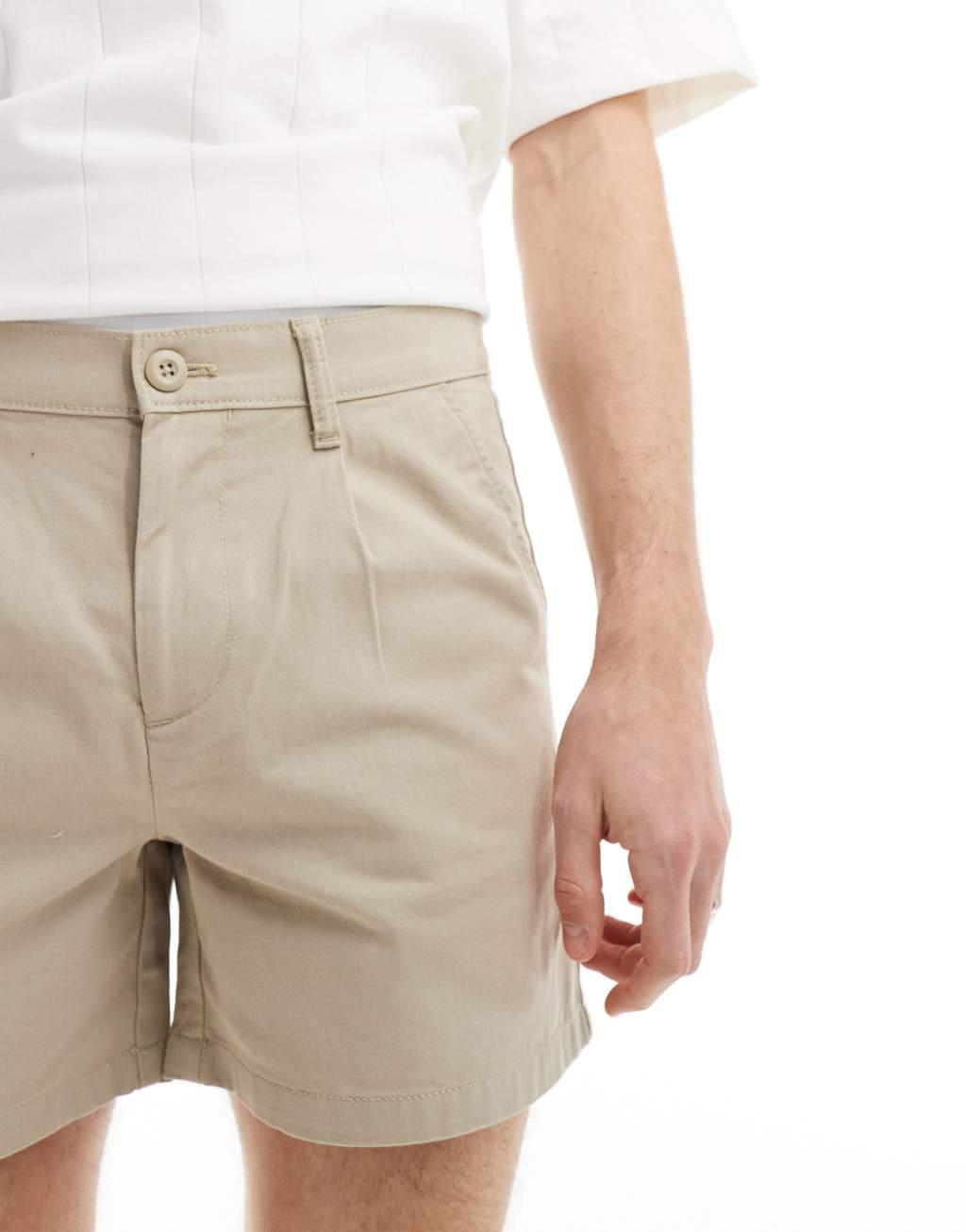 ASOS DESIGN pleated chino short in tan Product Image