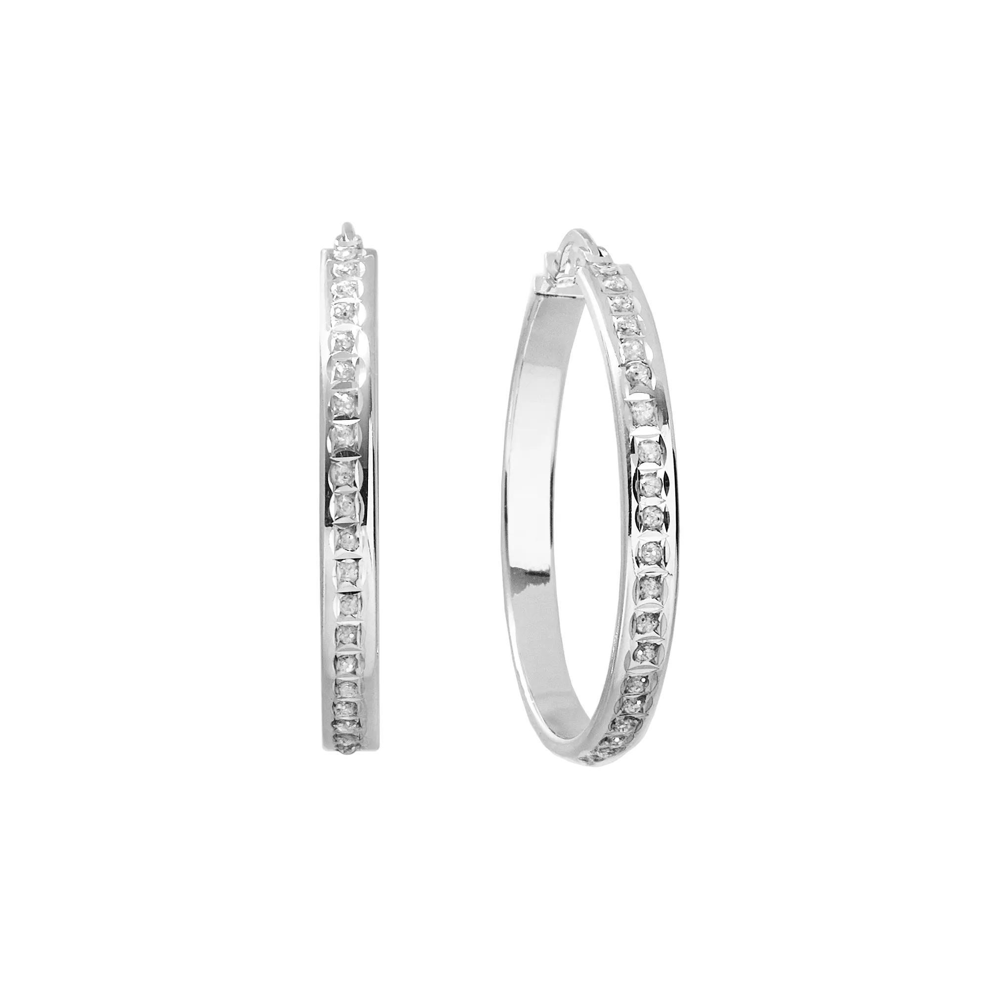 Diamond Mystique Platinum Over Silver Hoop Earrings, Women's, White Product Image