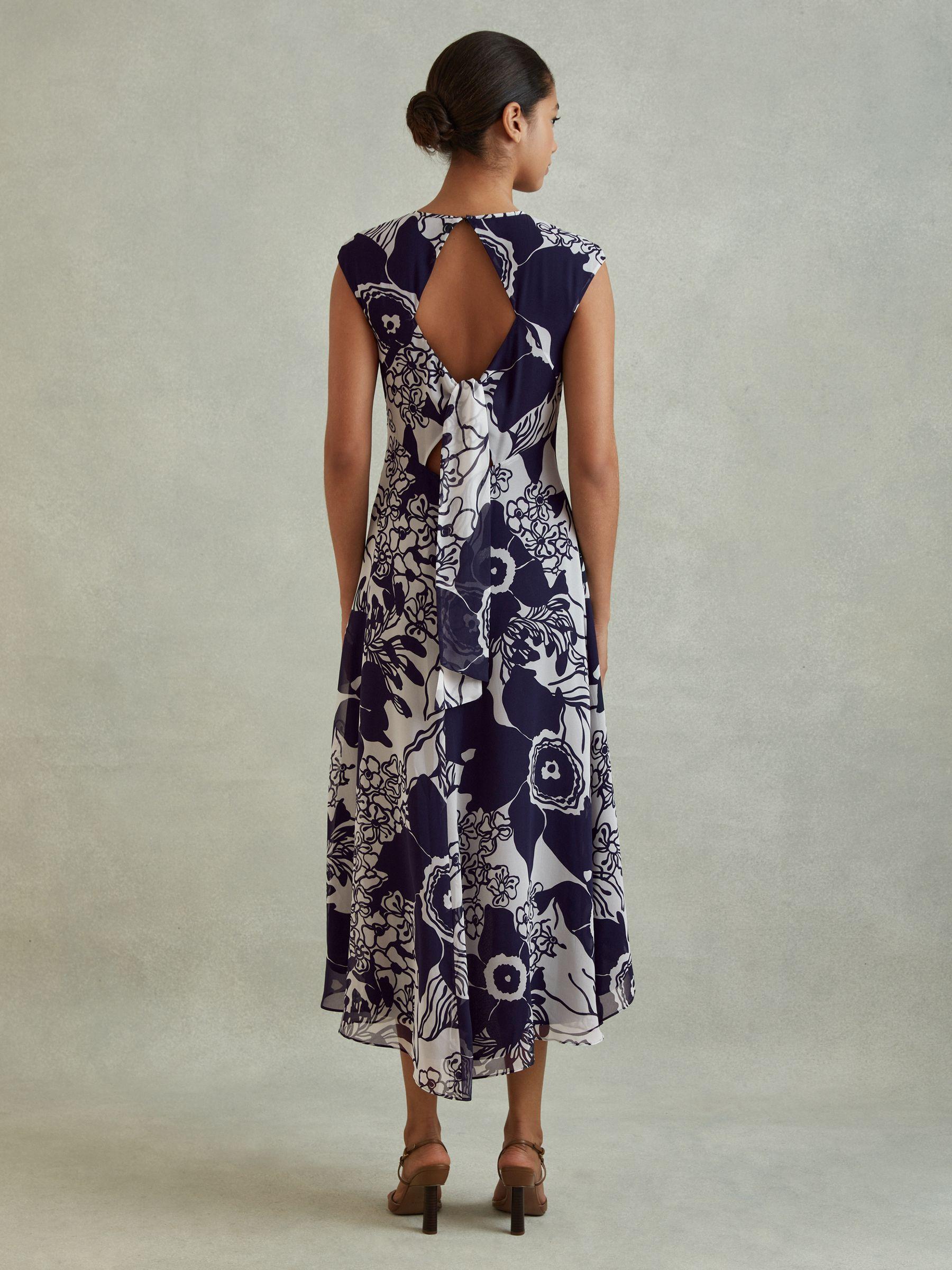 Printed Open Back Midi Dress in Blue Product Image