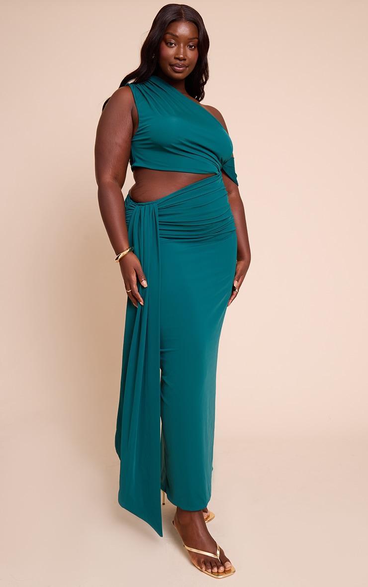 Plus Teal Soft Touch Ruched Asymmetric Cut Out Maxi Dress Product Image