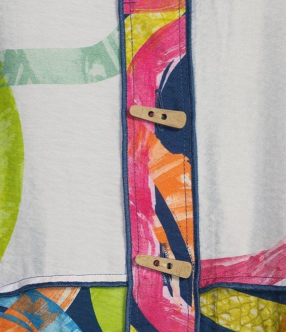 Ali Miles Printed Point Collar 3/4 Roll Tab Sleeve Button Front Tunic Product Image