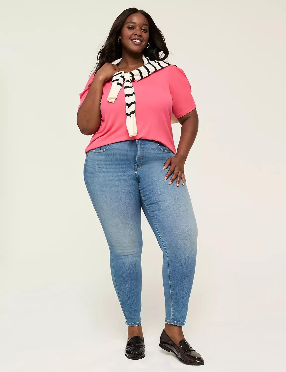 Curved-Hem Pleat-Sleeve Rib Tee Product Image