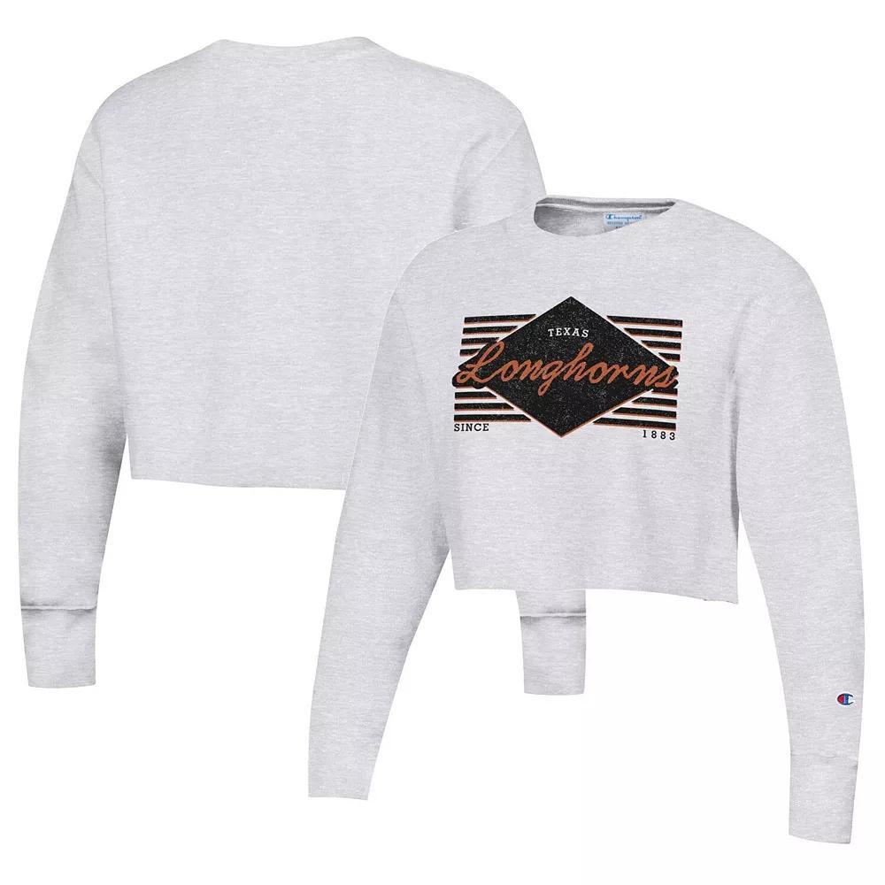 Women's Champion Heather Gray Texas Longhorns Reverse Weave Cropped Pullover Sweatshirt,  Product Image