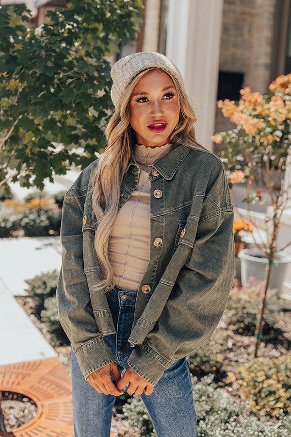 Fact Or Fiction Denim Jacket In Olive Product Image