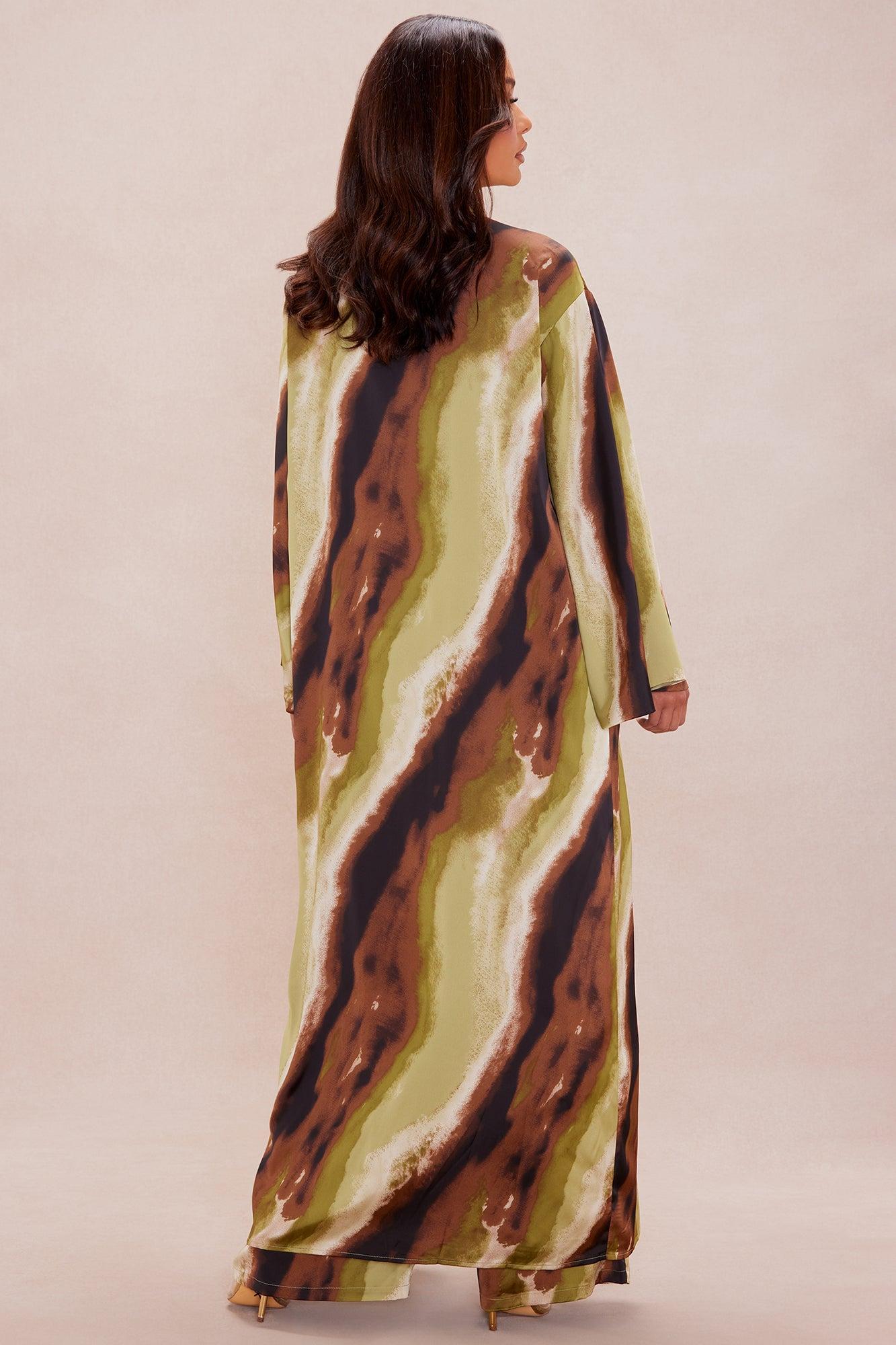 Rae Satin Kimono Set - Green/combo Female Product Image